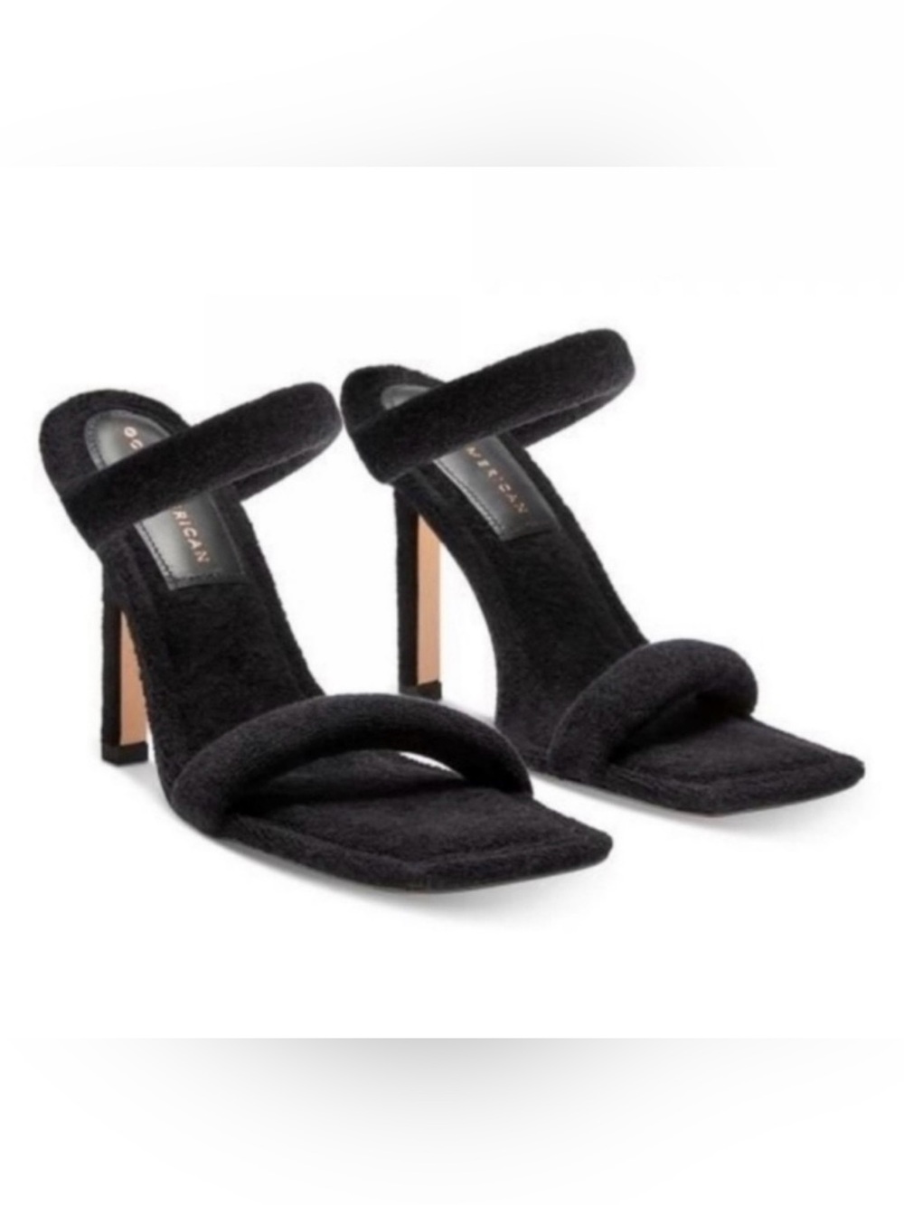 Good American Black Terry cloth Double-Strap Stiletto Sandals